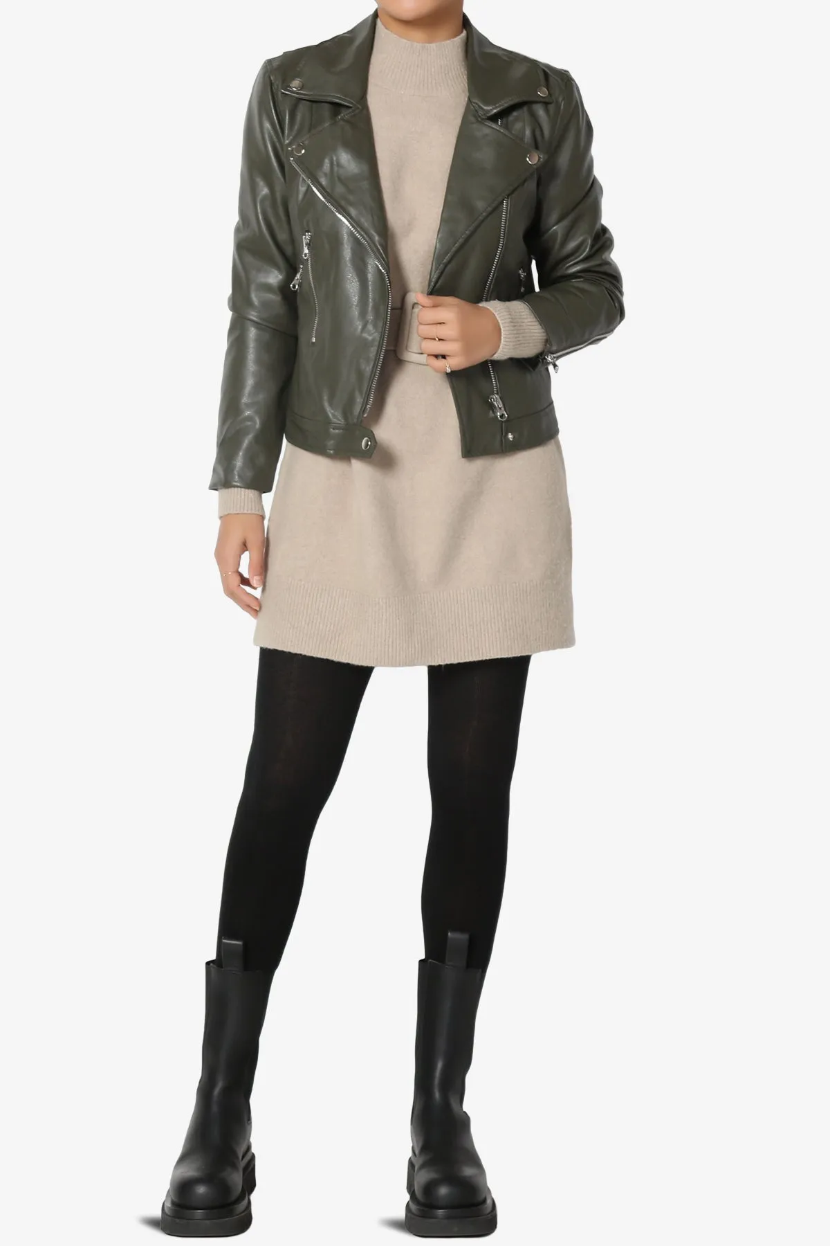 Tahani Faux Leather Biker Jacket