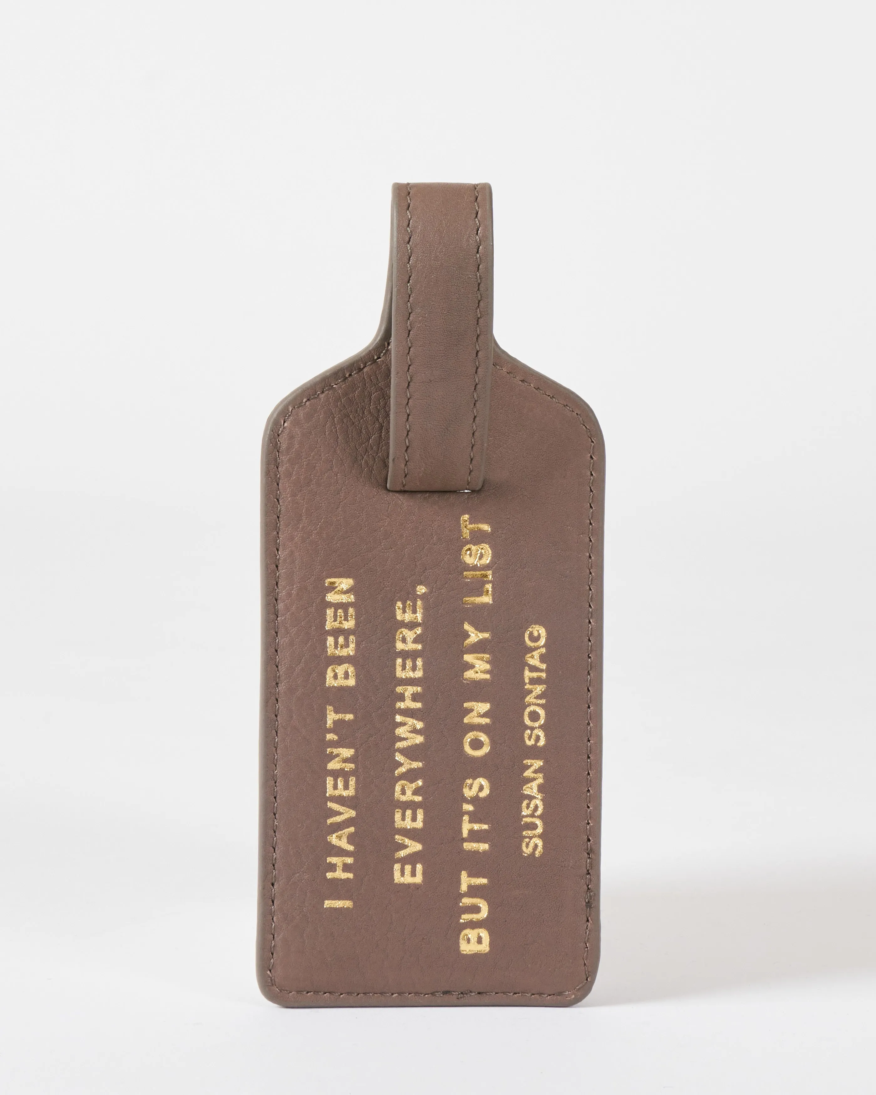 taupe leather luggage tag