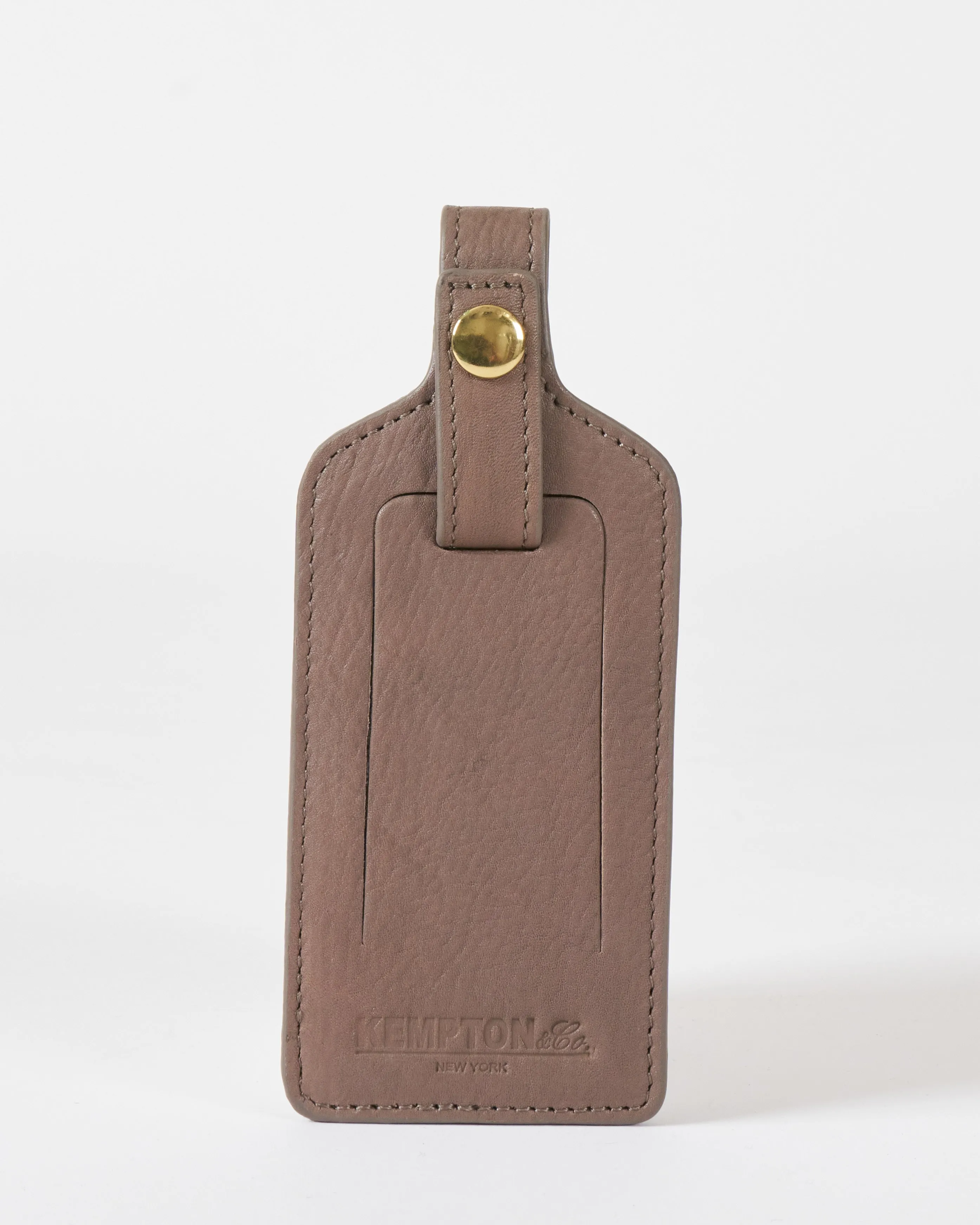 taupe leather luggage tag