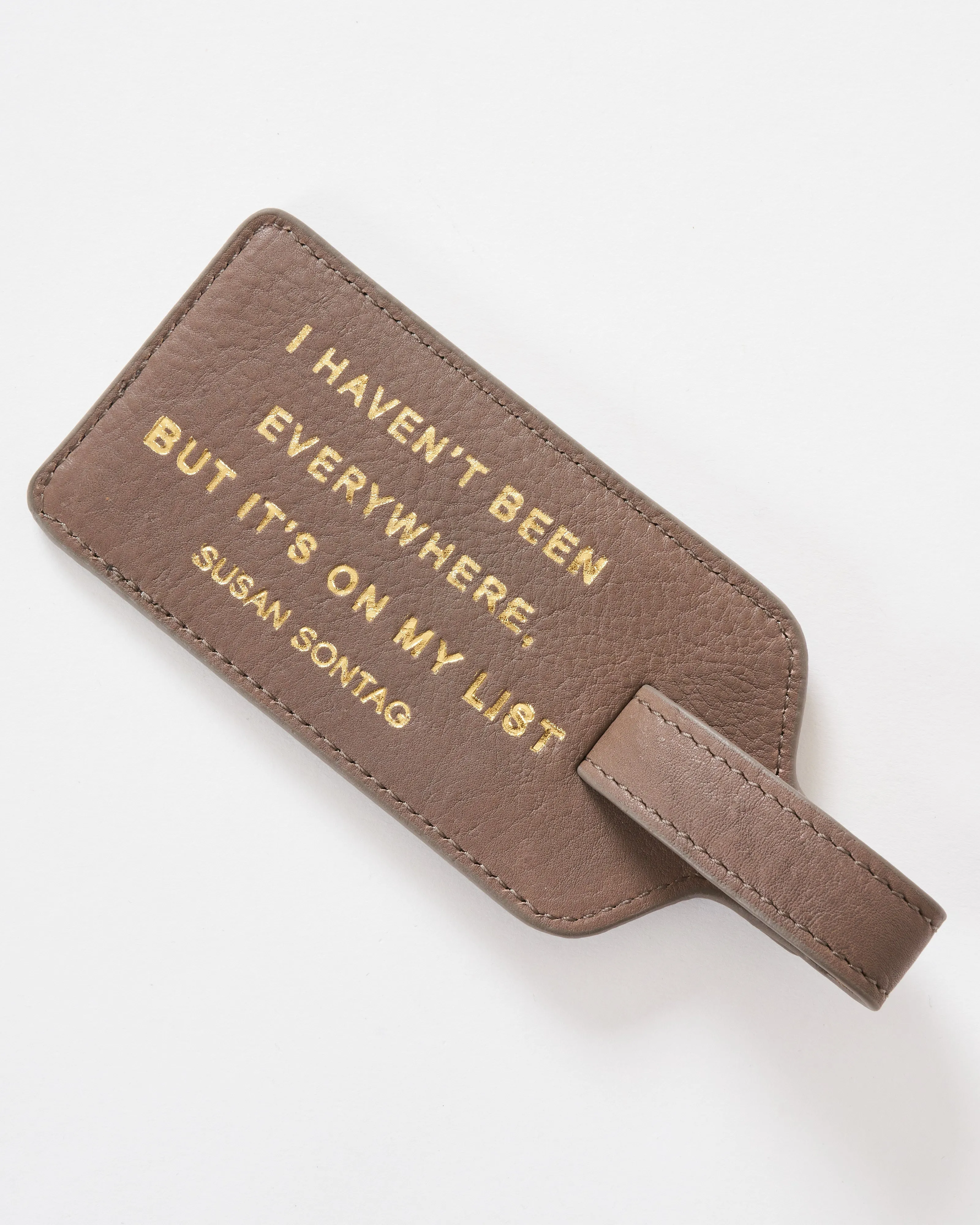 taupe leather luggage tag