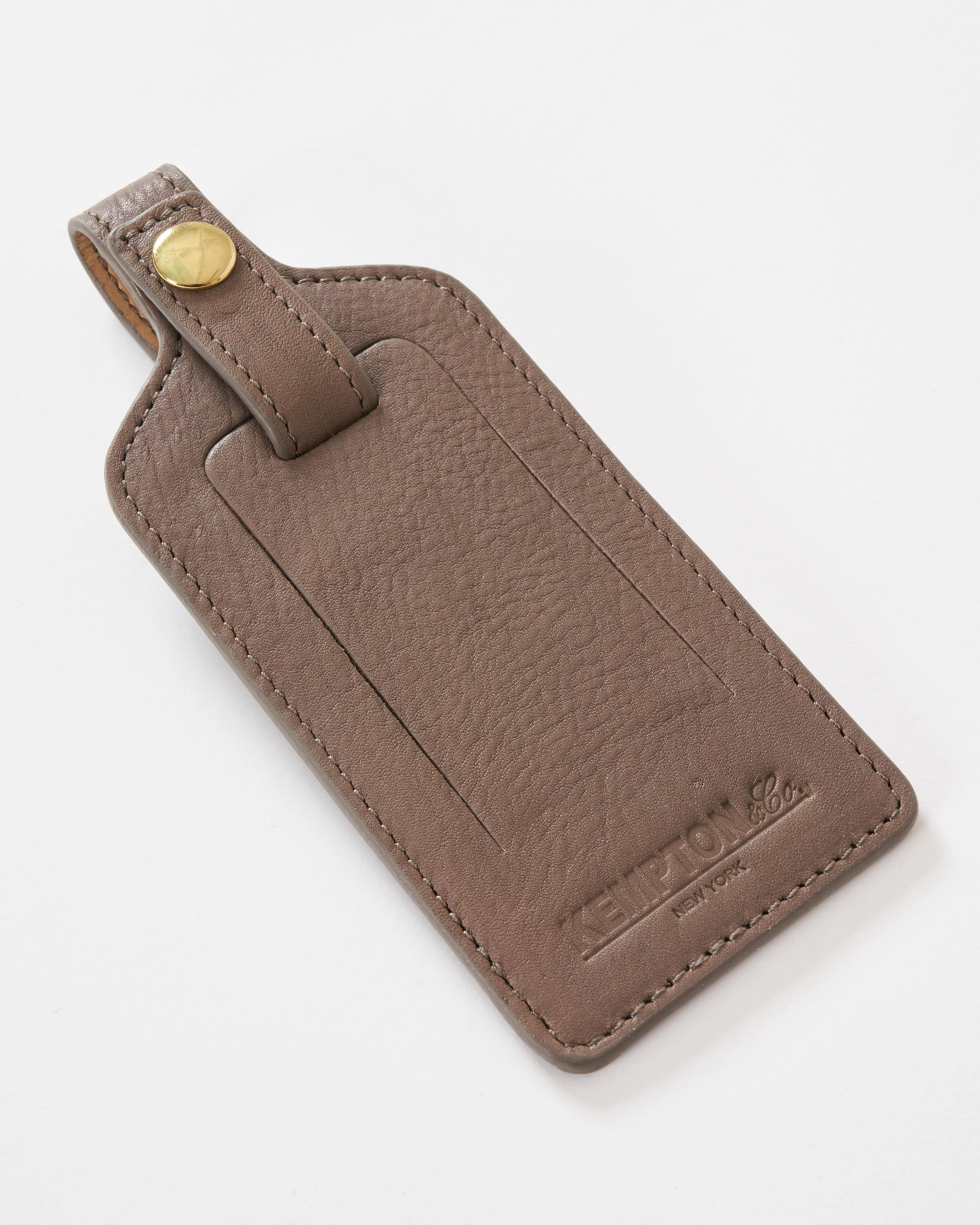 taupe leather luggage tag