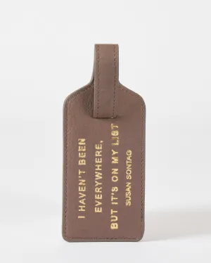 taupe leather luggage tag