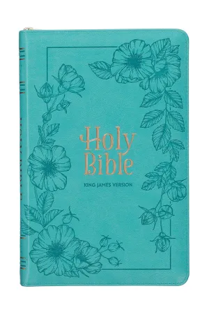Teal Floral Faux Leather Zippered KJV Deluxe Gift Bible with Thumb Index