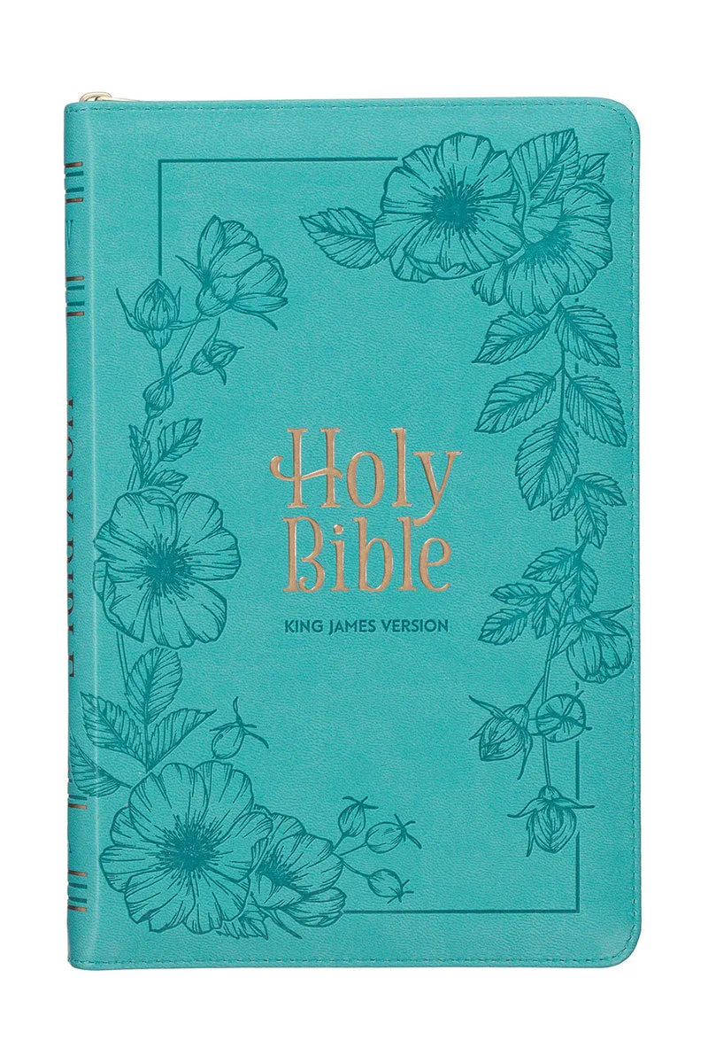 Teal Floral Faux Leather Zippered KJV Deluxe Gift Bible with Thumb Index
