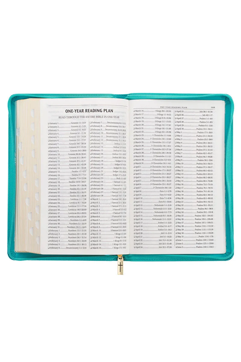 Teal Floral Faux Leather Zippered KJV Deluxe Gift Bible with Thumb Index