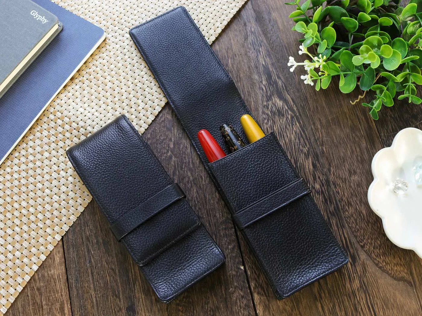 Terasaki Leather Pen Case - Black