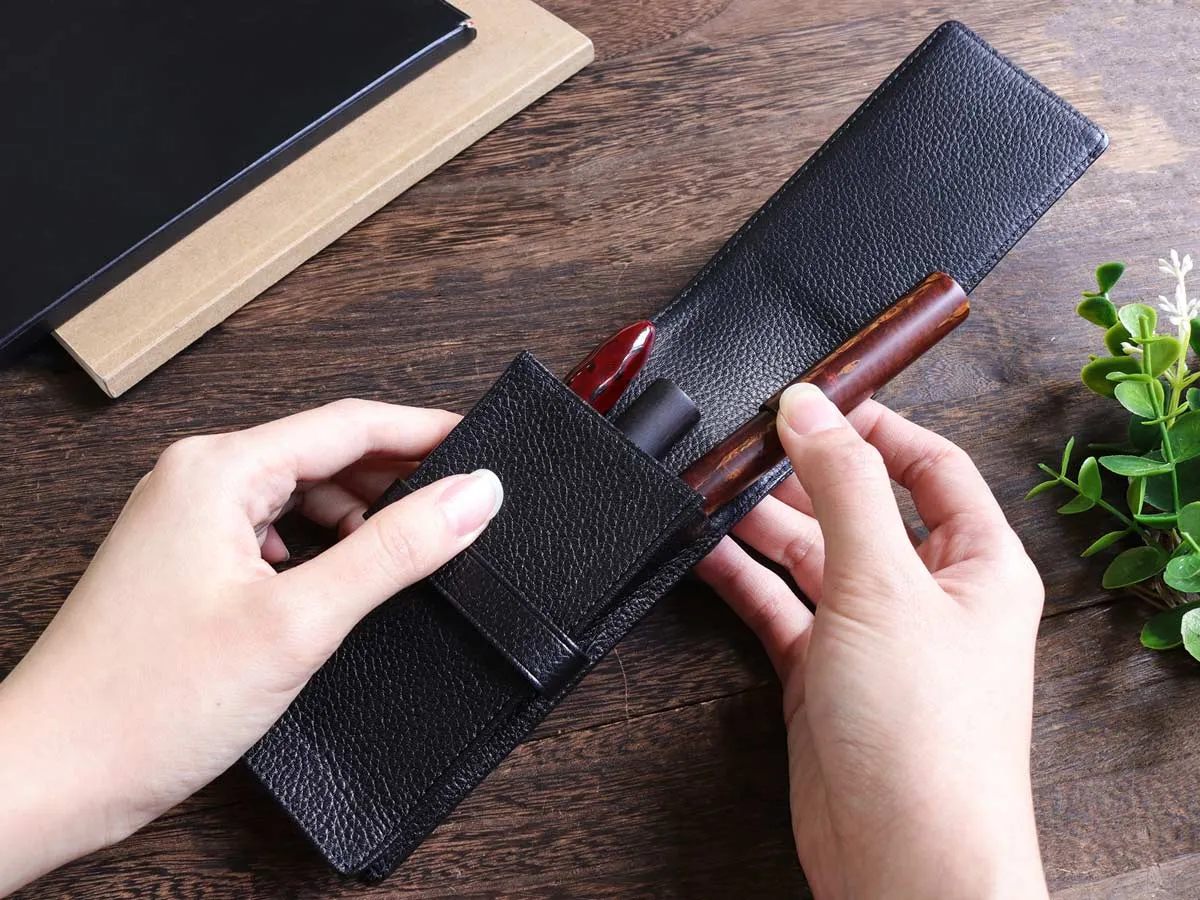 Terasaki Leather Pen Case - Black