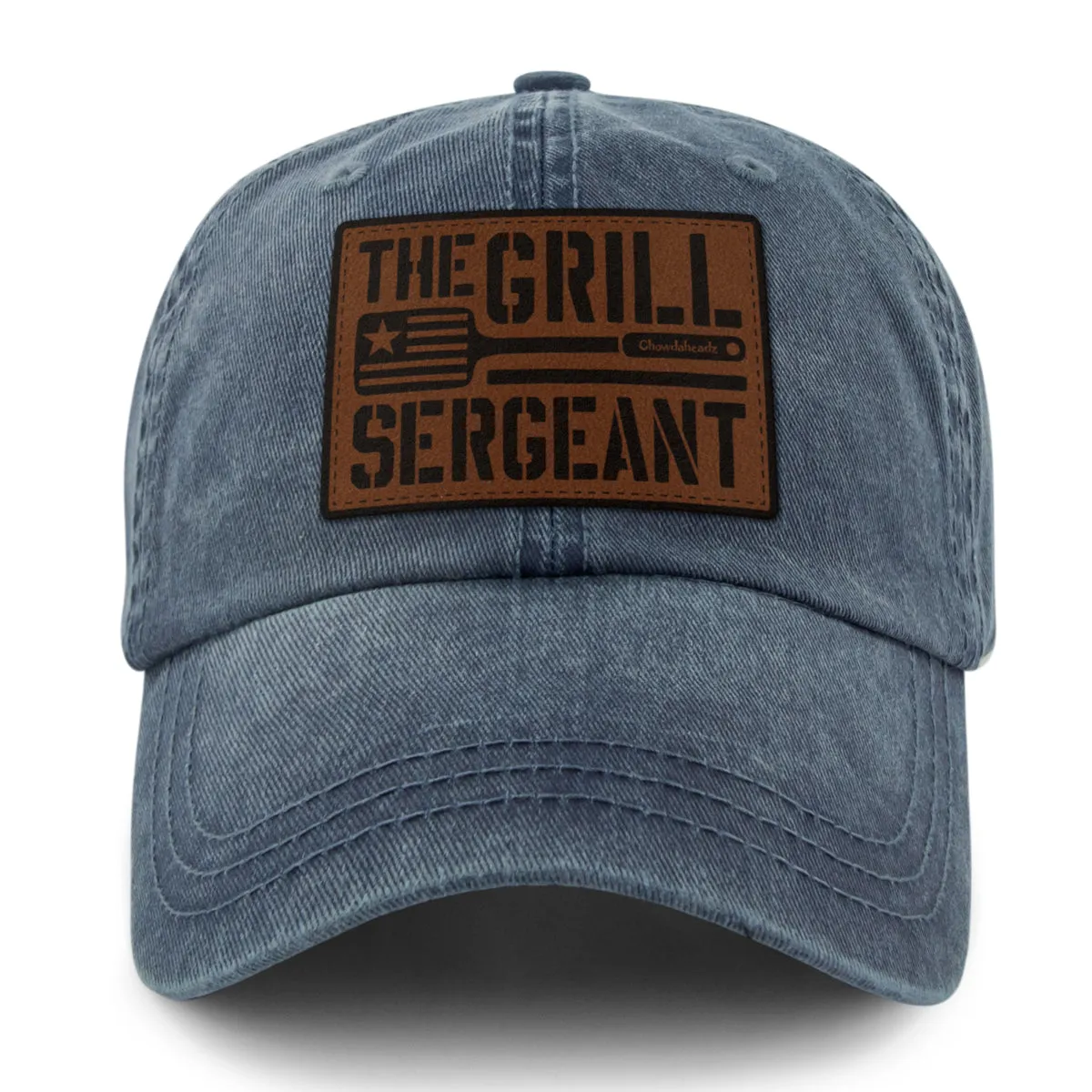 The Grill Sergeant Leather Patch Washed Dad Hat