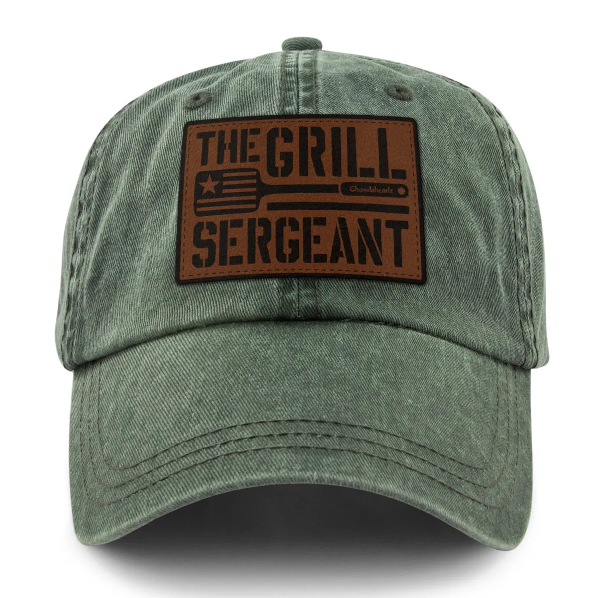 The Grill Sergeant Leather Patch Washed Dad Hat