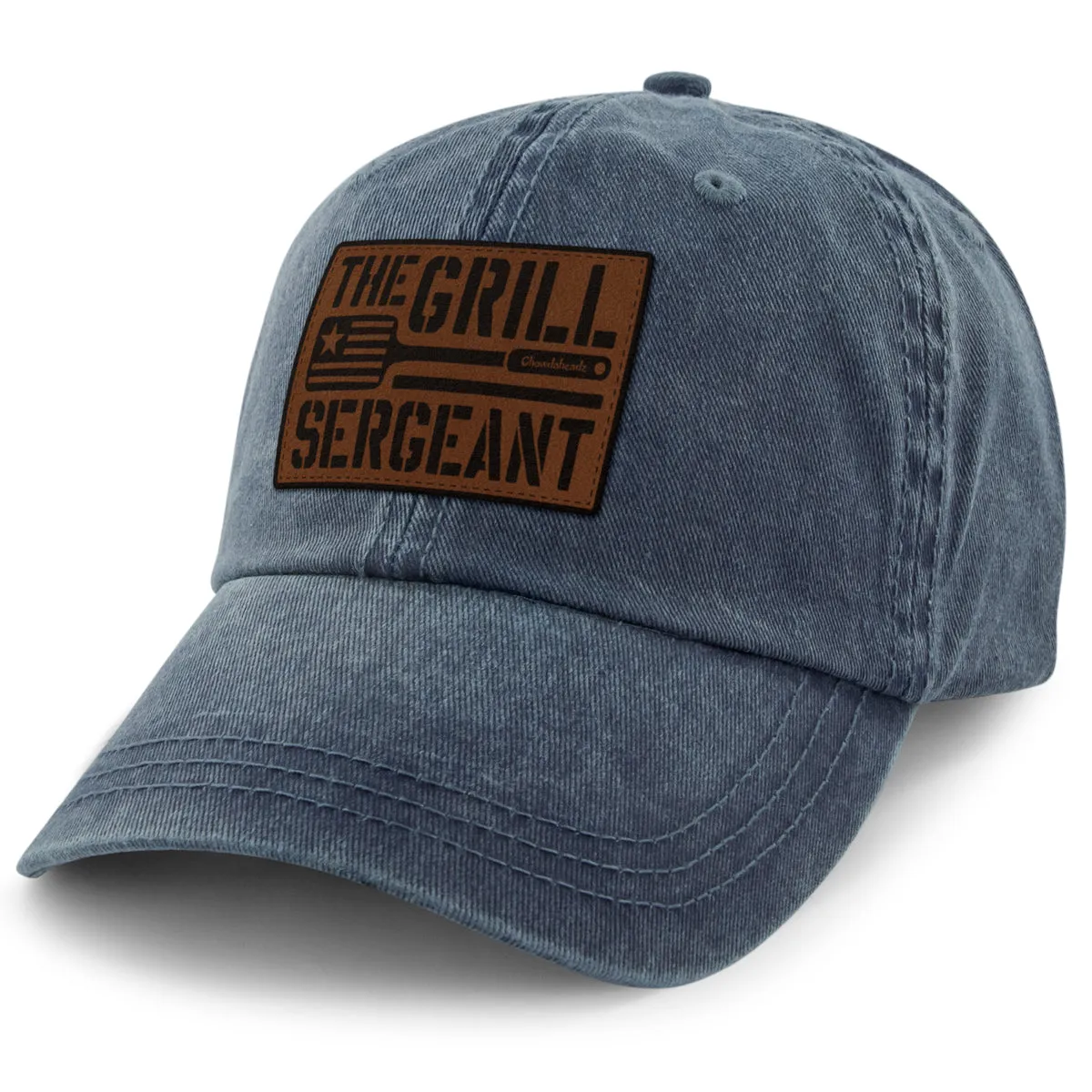 The Grill Sergeant Leather Patch Washed Dad Hat