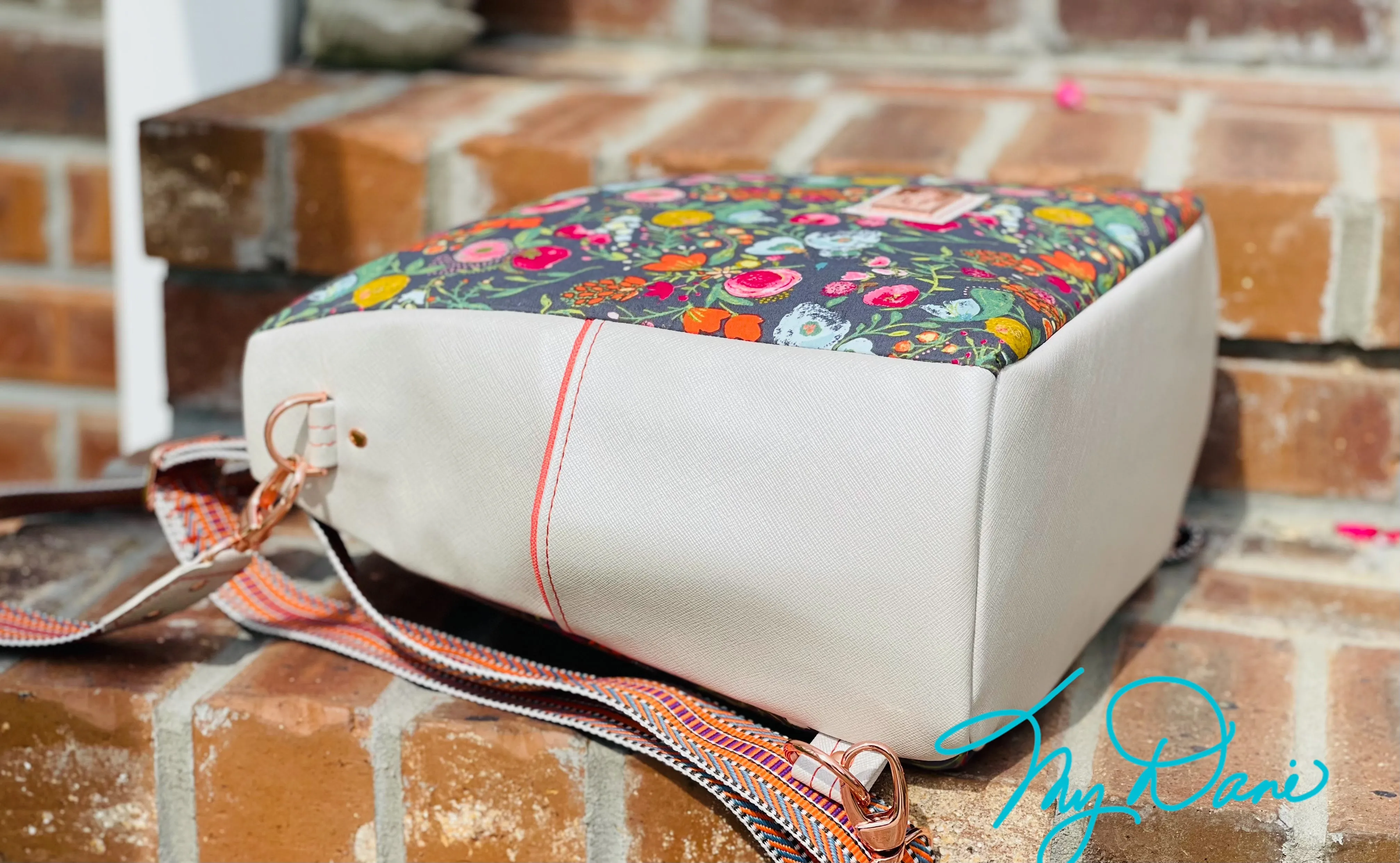 The Guardian Anti-Theft Backpack in Grey Floral w/off white marine vinyl