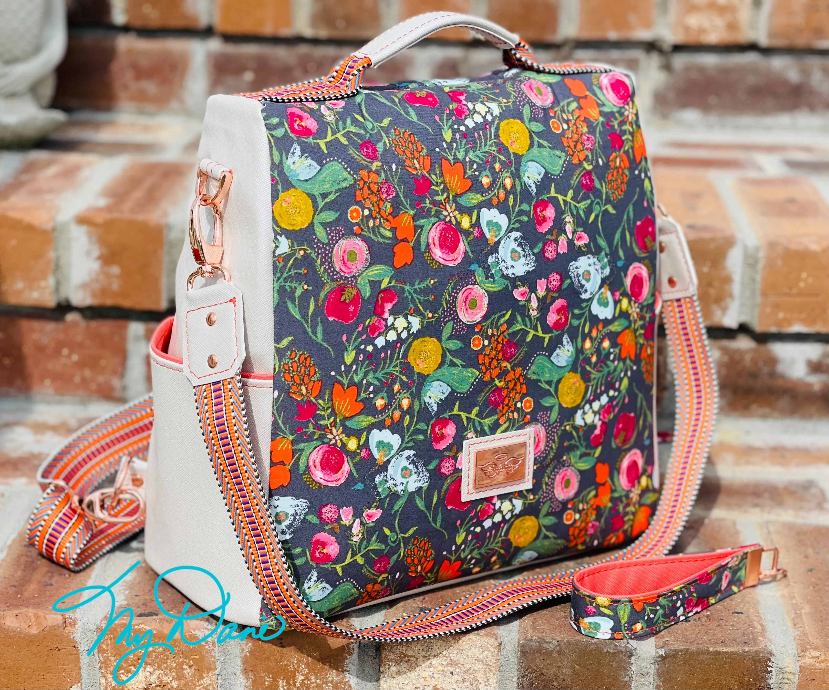 The Guardian Anti-Theft Backpack in Grey Floral w/off white marine vinyl