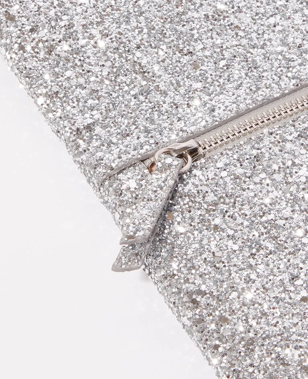 The Las Vegas Vegan Leather Glittered Clutch | Platinum