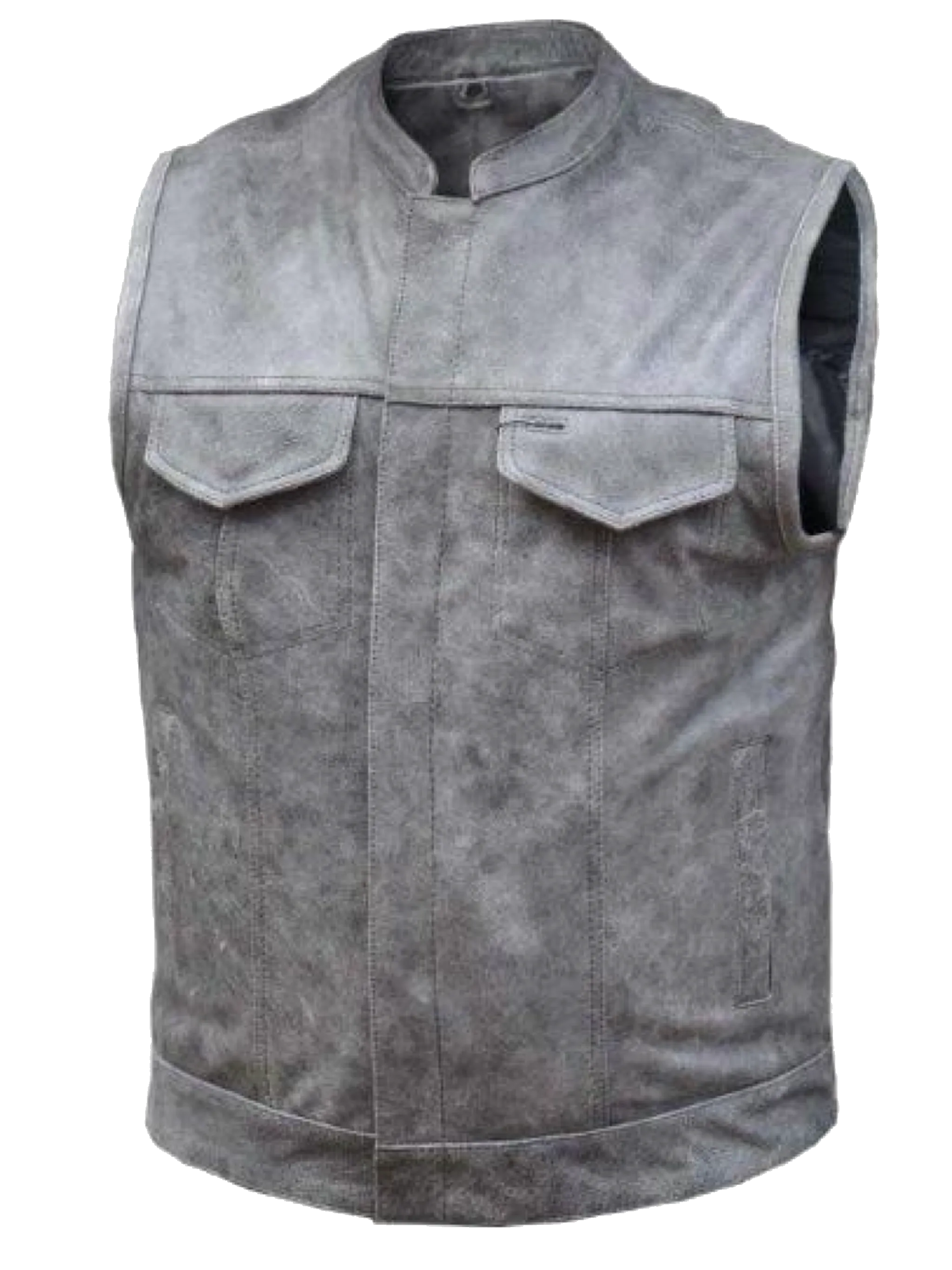 The "Open Road" Distressed Grey Club Style Leather Vest