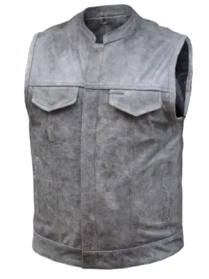 The "Open Road" Distressed Grey Club Style Leather Vest