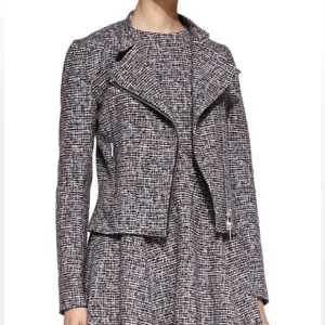 Theory Kinde Front-Zip Tweed Jacket multicolor asymmetrical zip moto