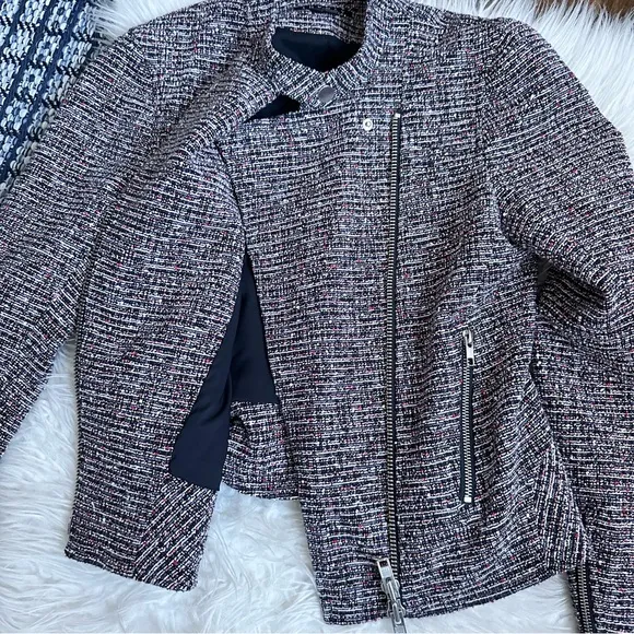 Theory Kinde Front-Zip Tweed Jacket multicolor asymmetrical zip moto
