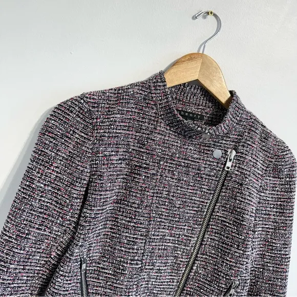 Theory Kinde Front-Zip Tweed Jacket multicolor asymmetrical zip moto