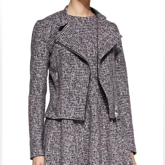 Theory Kinde Front-Zip Tweed Jacket multicolor asymmetrical zip moto
