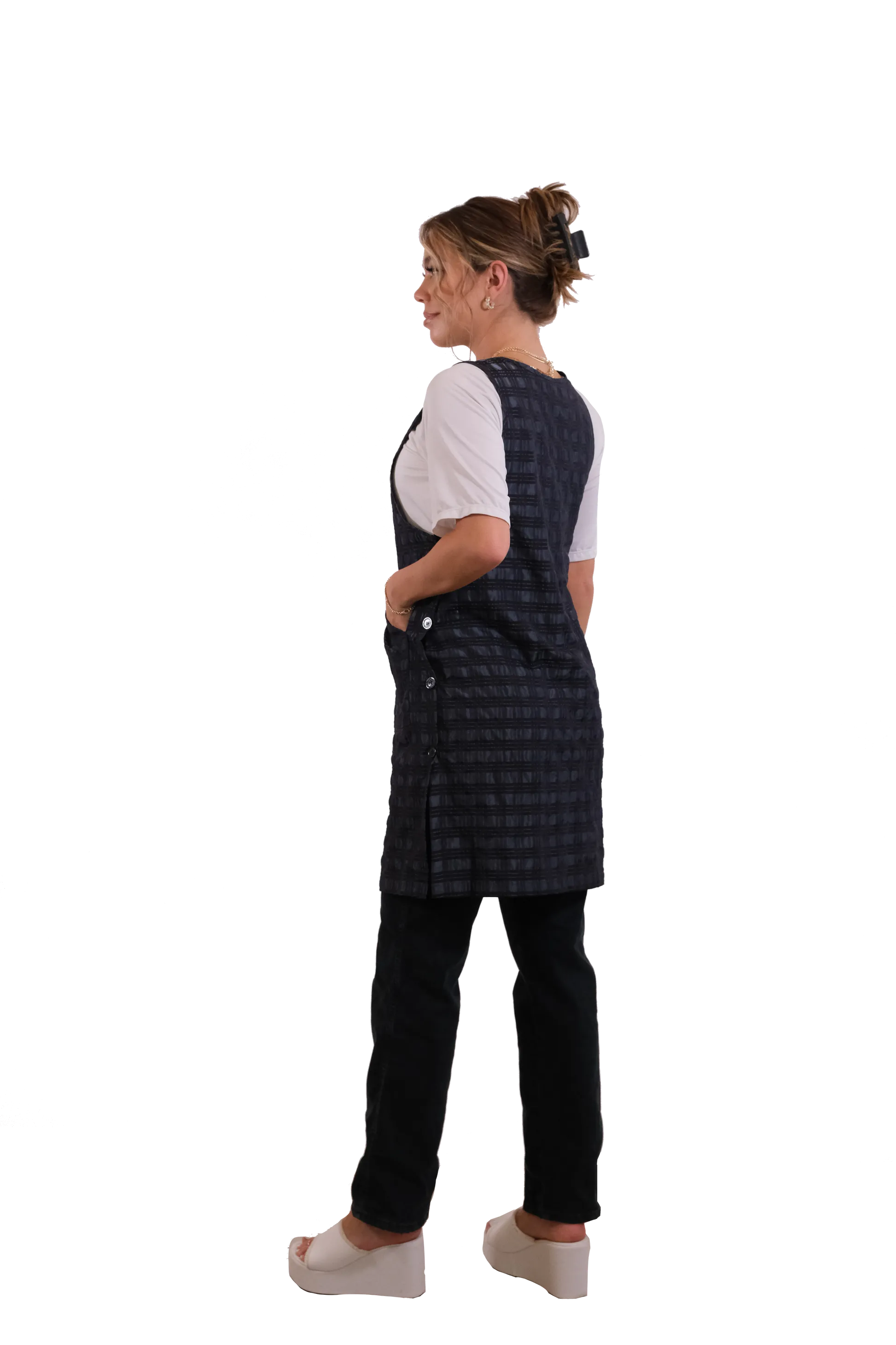 Therapispa - Apron Round Neck W/Button - Checker