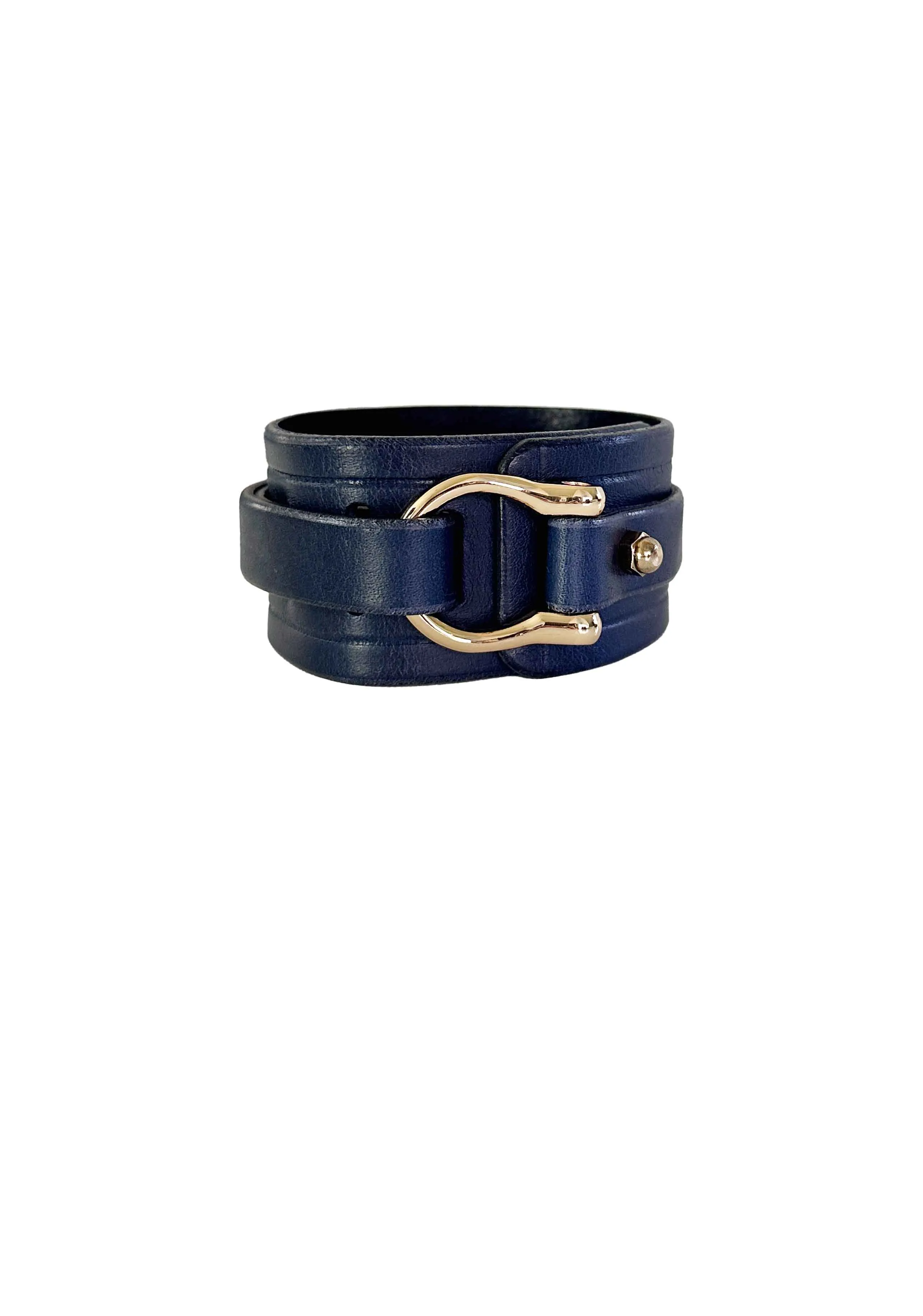 Toggle Wrap Leather Cuff, Navy