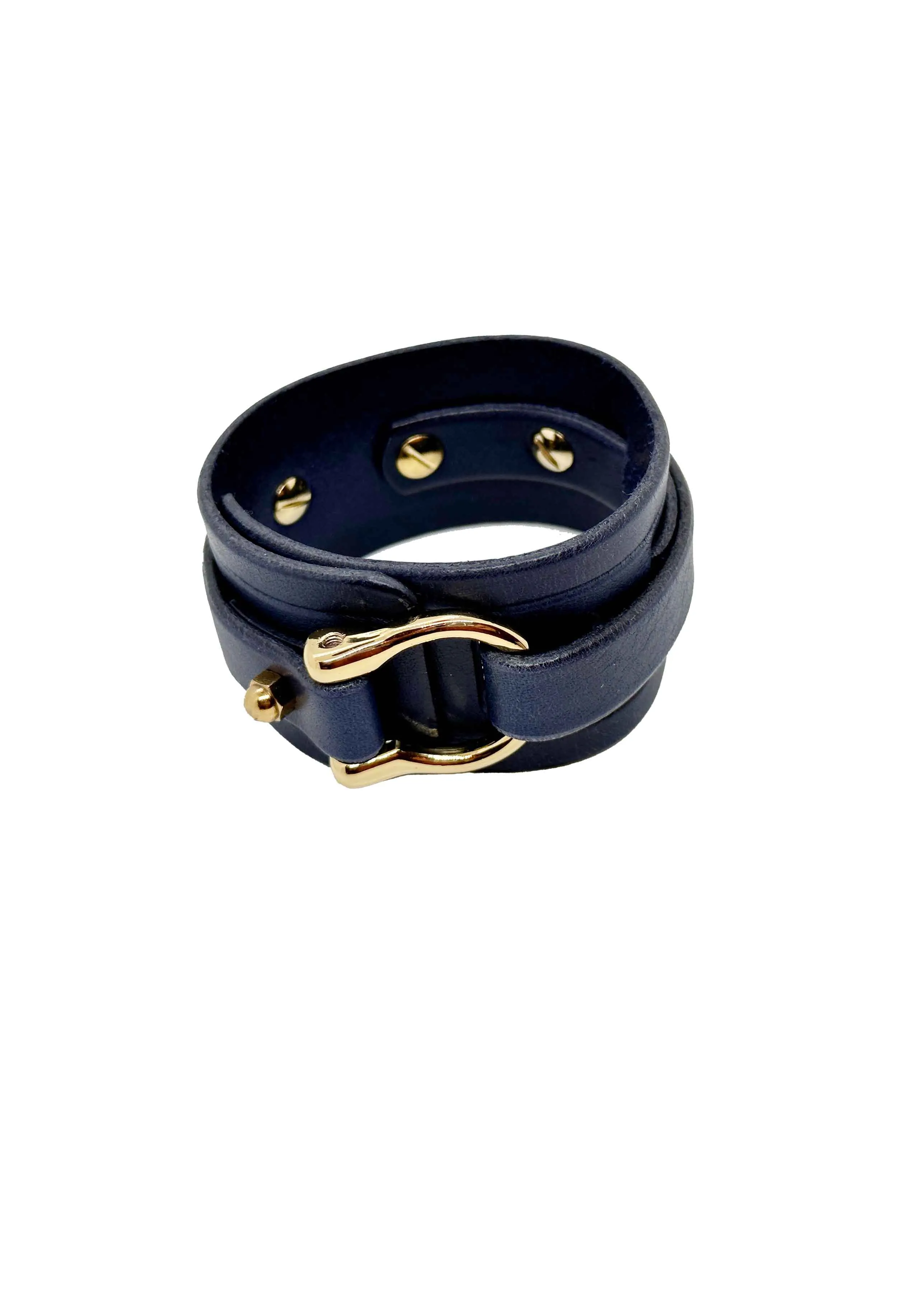 Toggle Wrap Leather Cuff, Navy