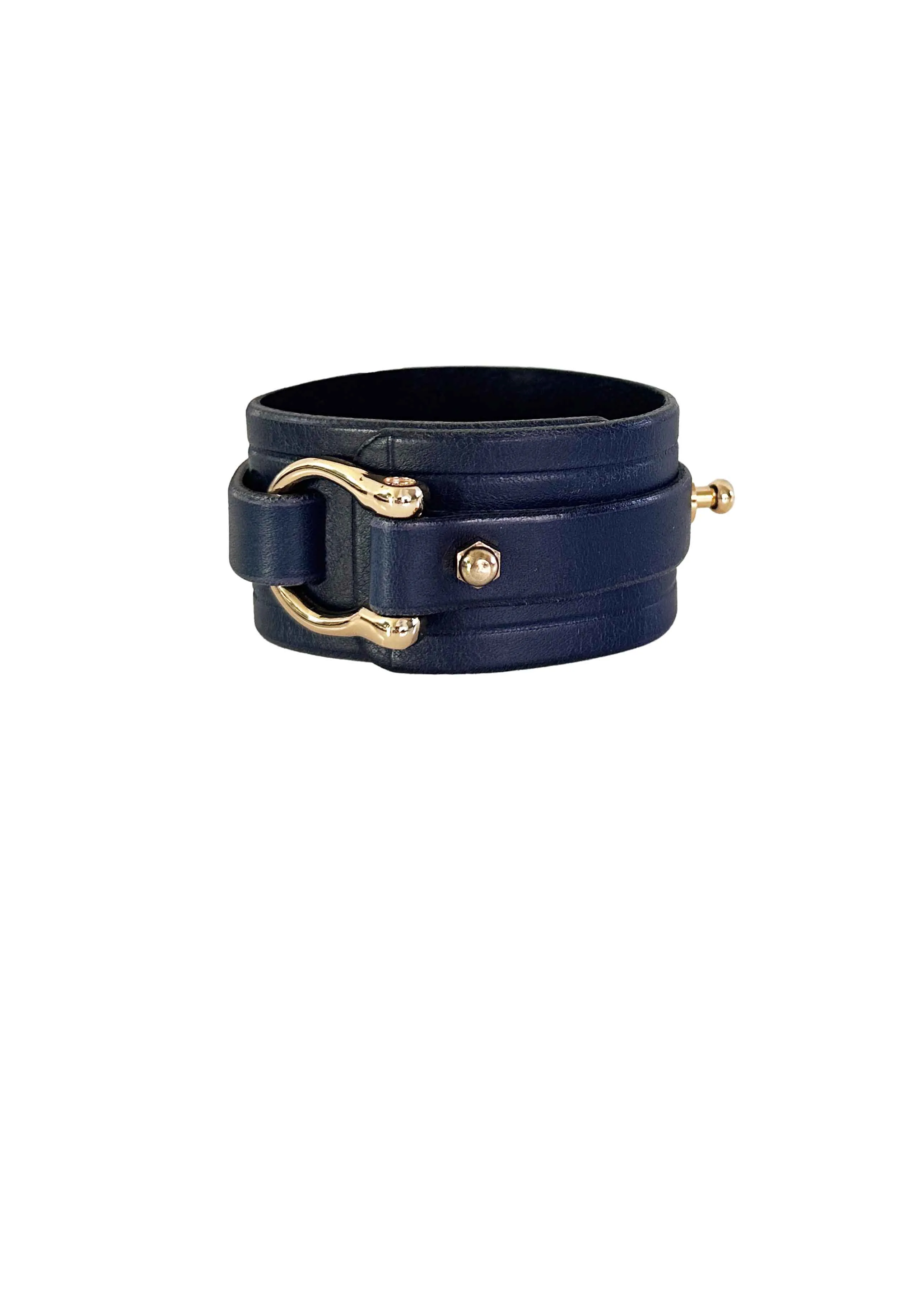 Toggle Wrap Leather Cuff, Navy