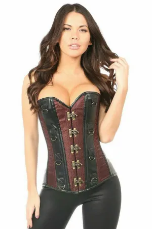 Top Drawer Brown Brocade & Faux Leather Steel Boned Corset