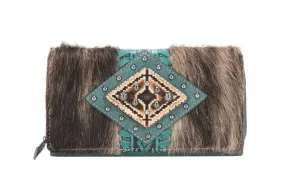 TR146-W010 Trinity Ranch Hair-On Cowhide Wallet-Turquoise