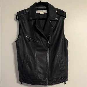 Treasure &amp; Bond Black Leather Jacket Vest Moto Biker asymmetrical zip front