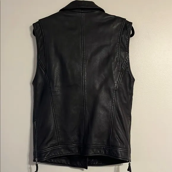 Treasure &amp; Bond Black Leather Jacket Vest Moto Biker asymmetrical zip front
