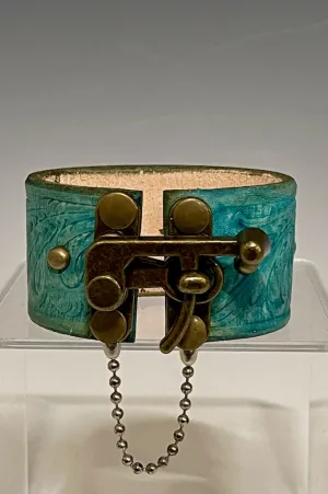 TURQUOISE GREEN Leather Cuff with Brass Closure MMC13