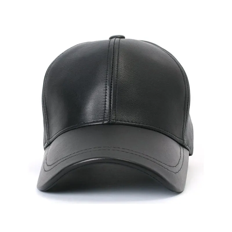 Unisex Men Women Black PU Leather Baseball Cap Hat