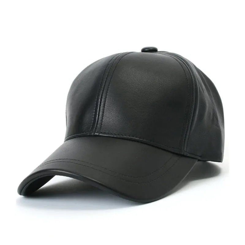 Unisex Men Women Black PU Leather Baseball Cap Hat