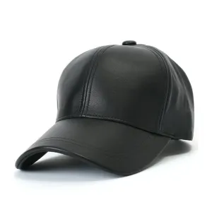 Unisex Men Women Black PU Leather Baseball Cap Hat