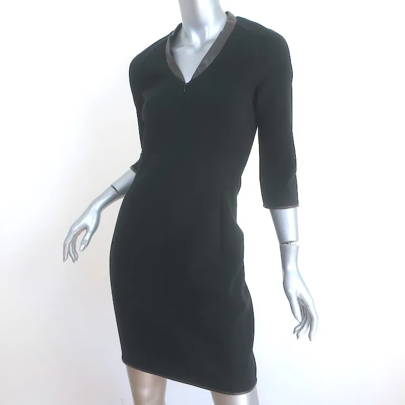 Veronica Beard Zip-Front Mini Dress Black Leather-Trim Wool-Blend Size 1