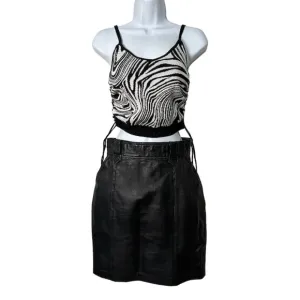 Vintage Black Genuine Leather Mini Pencil Skirt with Pockets &amp; Belt Loops Sz XS