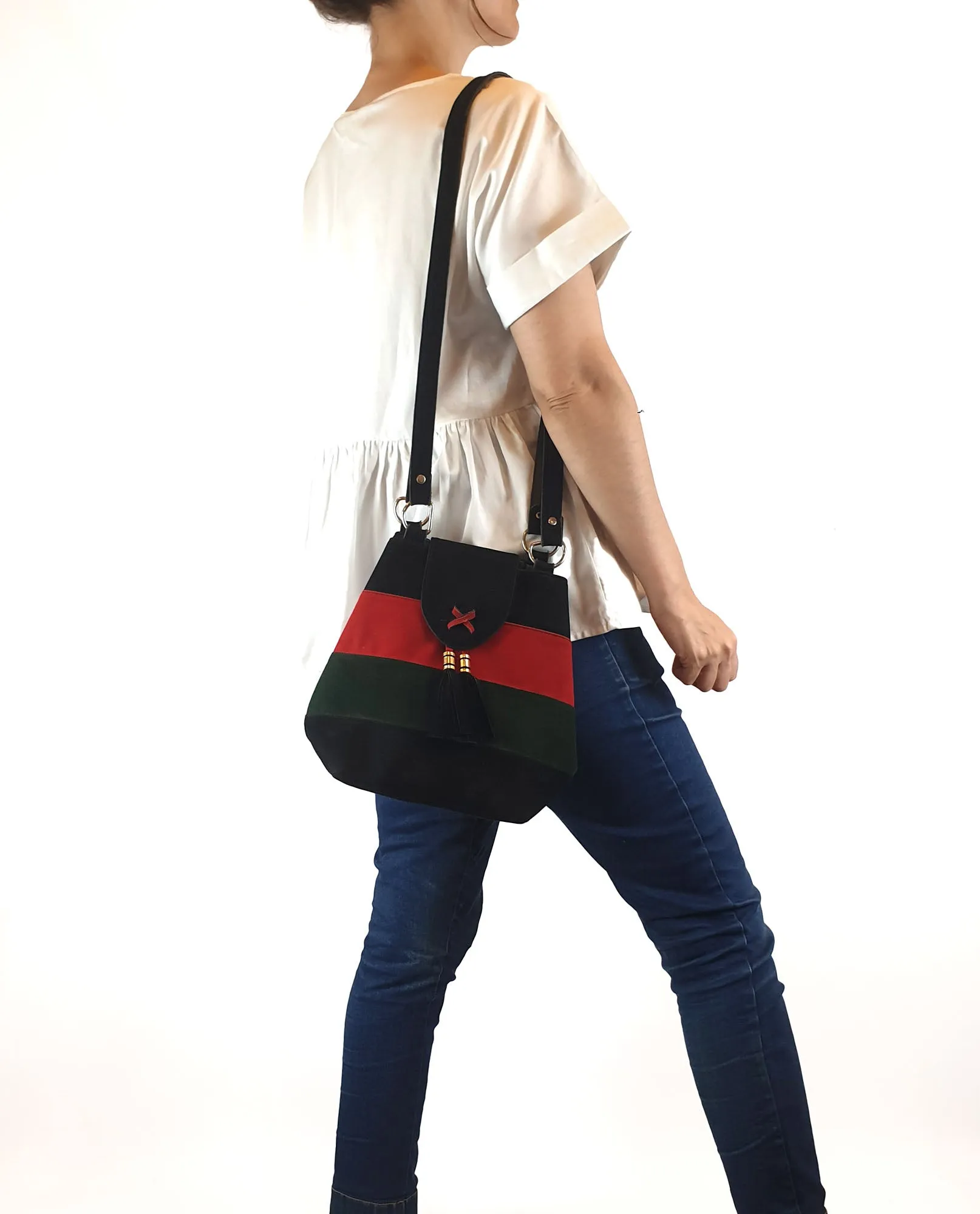 Vintage faux leather striped bag