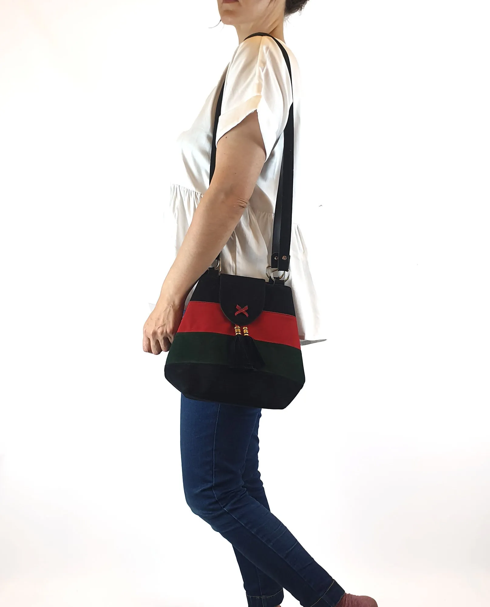 Vintage faux leather striped bag