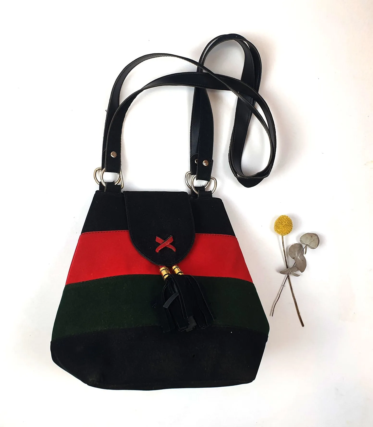 Vintage faux leather striped bag