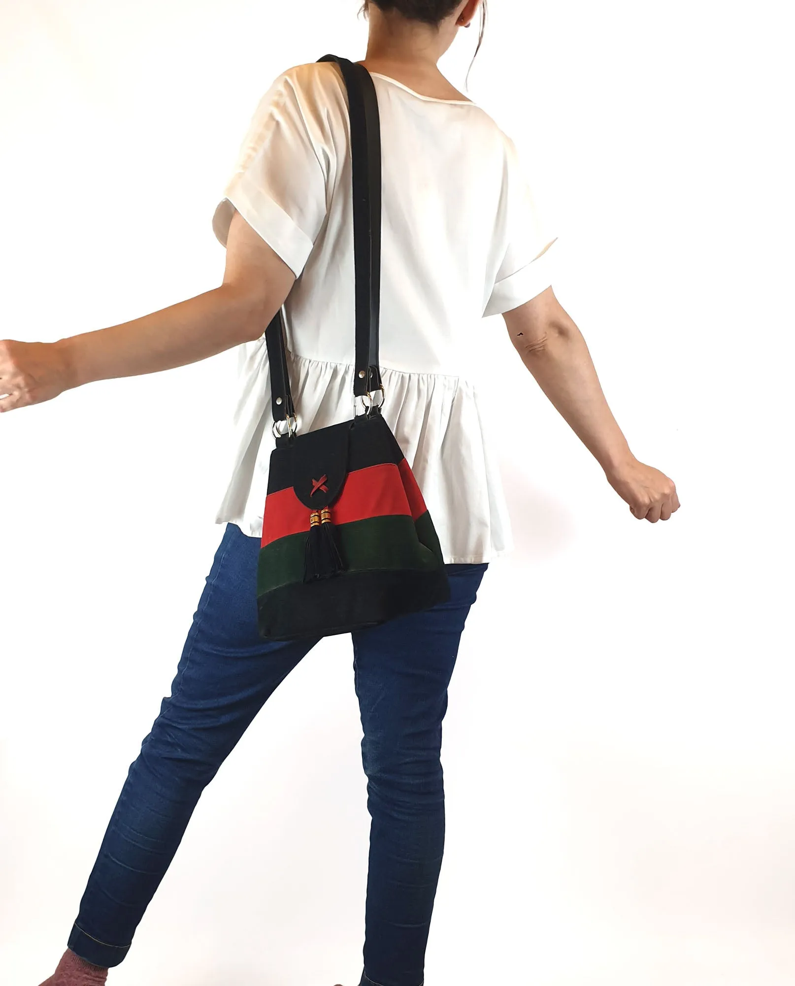 Vintage faux leather striped bag