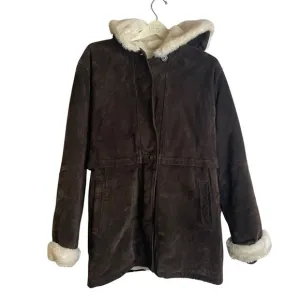 Vintage J. Percy For Marvin Richards Brown Suede Coat with White Faux Fur Lined