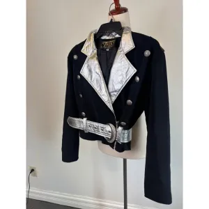 Vintage Twins Leather Military Style Black Silver Jacket Coat Size Medium