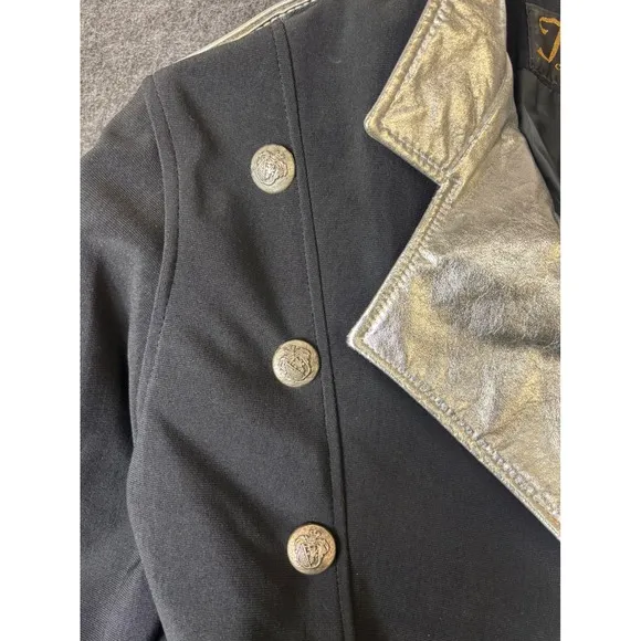 Vintage Twins Leather Military Style Black Silver Jacket Coat Size Medium
