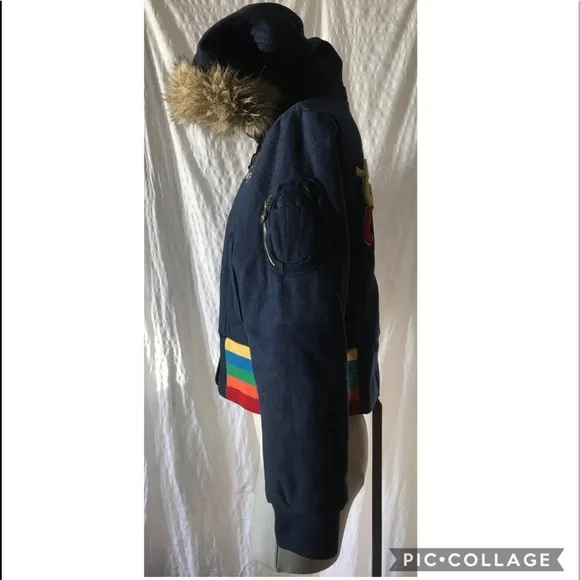 VNTG COOGI wool blend faux fur hood 🌈 Rainbow jkt
