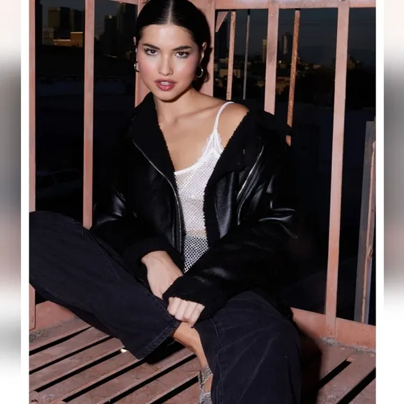WEST OF MELROSE Faux Leather Shearling Womens Jacket