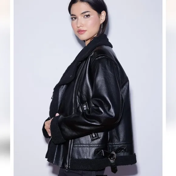 WEST OF MELROSE Faux Leather Shearling Womens Jacket