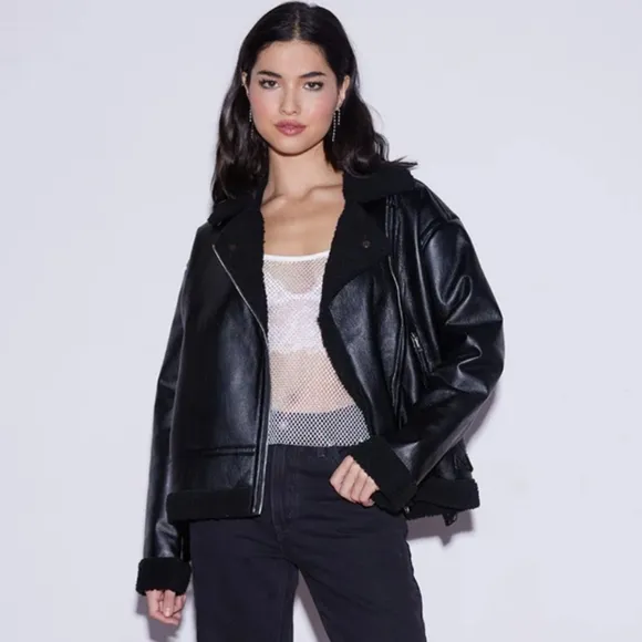 WEST OF MELROSE Faux Leather Shearling Womens Jacket