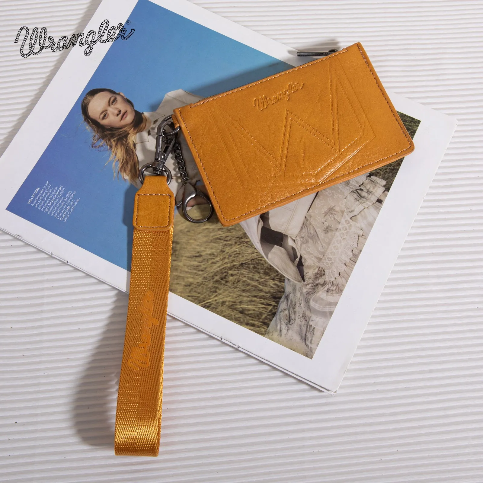 WG137-W009  Wrangler  Solid Color Key Chain Wristlet Card Wallet -Mustard