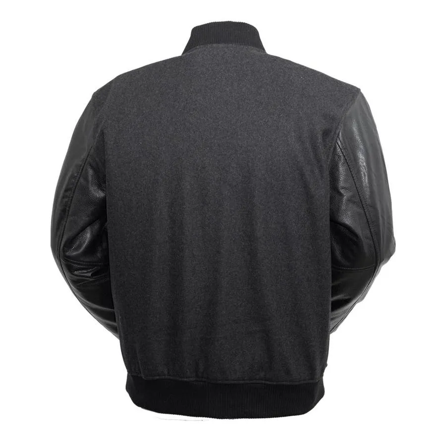 WMB2802BLACK VARSITY - MEN'S WOOLEN JACKET WITH LEATHER SLEEVES